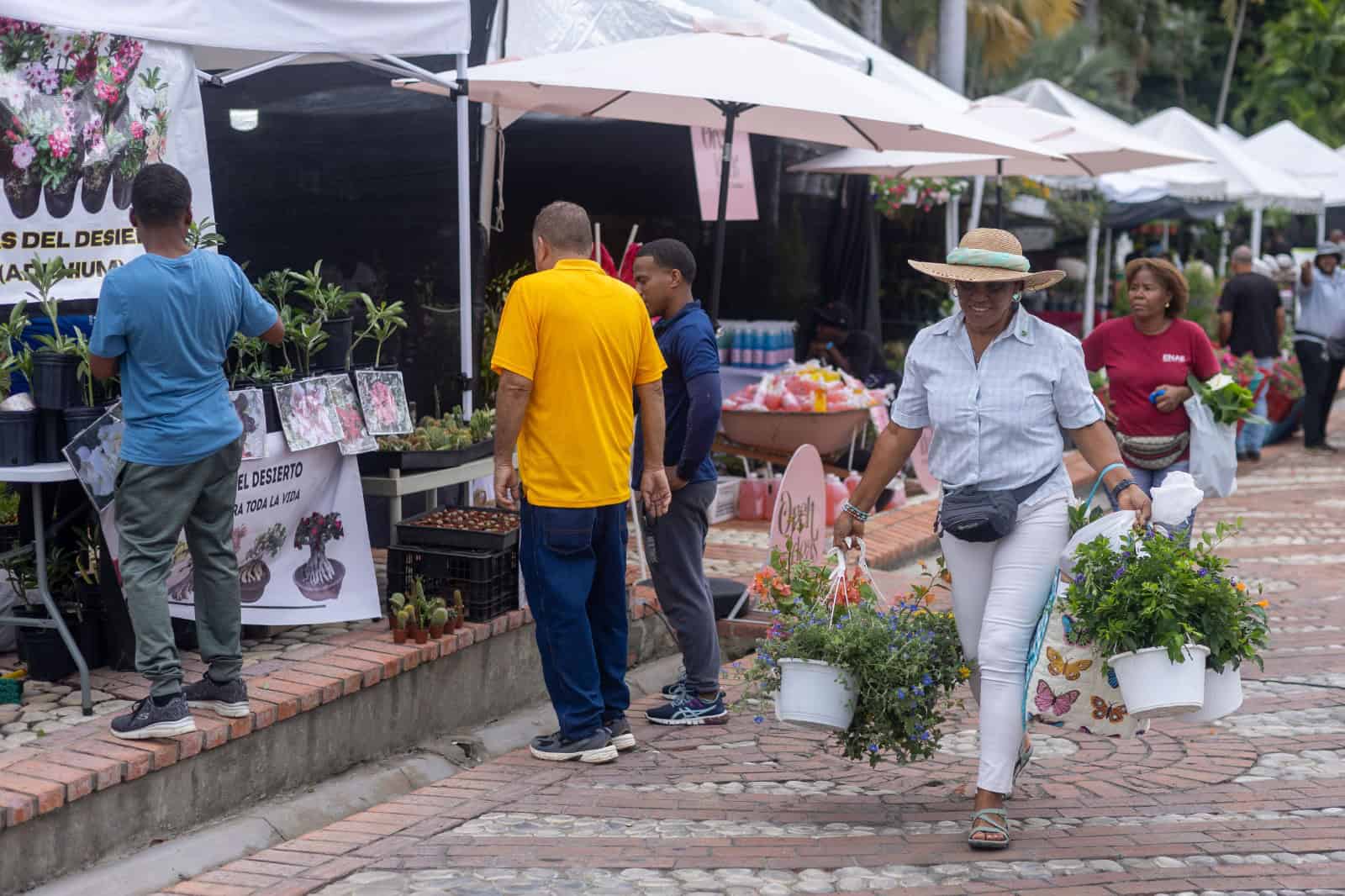 Ciudadana comprando productos de la feria.