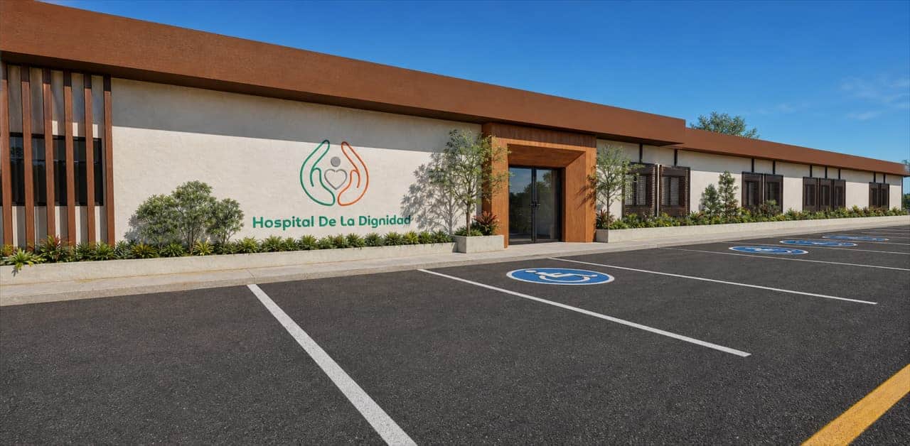 Fachada del hospital en maqueta.&nbsp;
