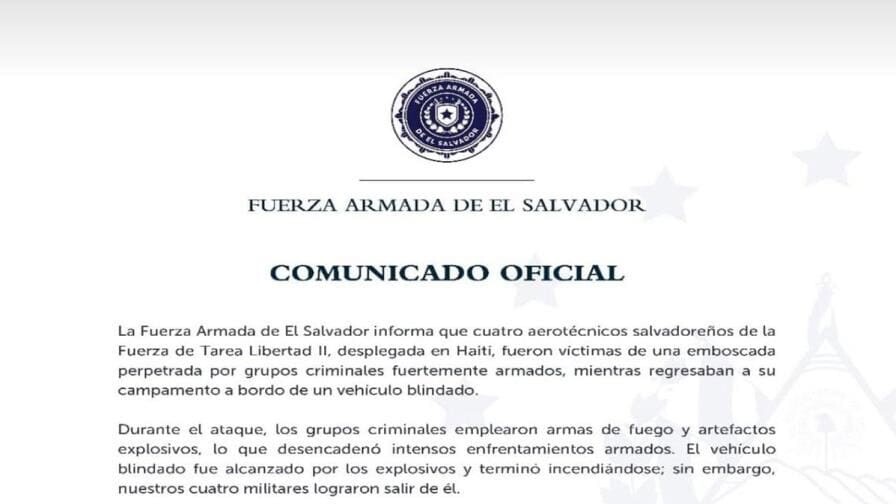 Escaparon de un vehículo blindado en llamas, pero cuatro salvadoreños siguen desaparecidos en Haití Escaparon de un vehículo blindado en llamas, pero cuatro salvadoreños siguen desaparecidos en Haití